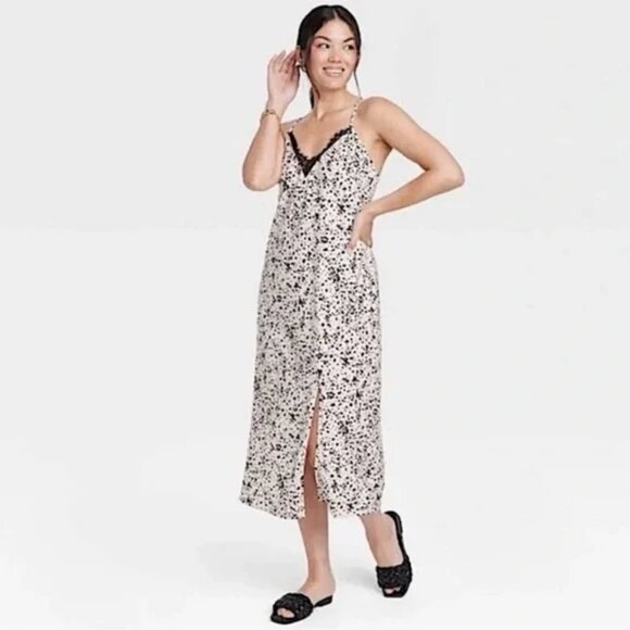 a new day Size XL Ivory with Black Abstract / Animal Print Midi Slip Dress - Picture 1 of 13
